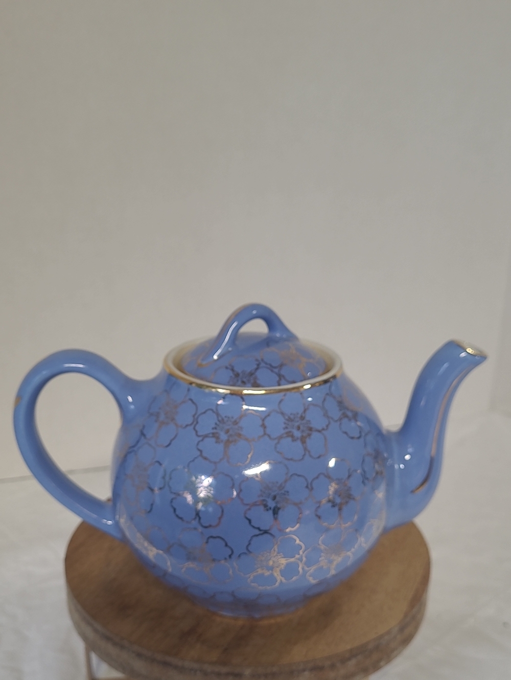 Vintage 1950's Hall Blue French Flowers With Gold Embossed Teapot